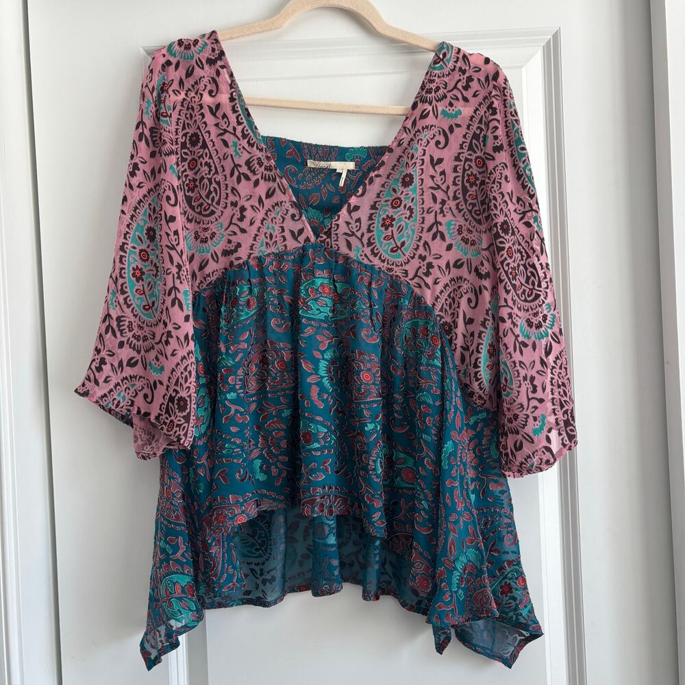 Anthropologie Floreat Valo Velvet Burnout Silk Paisley Top‎ XS Fairy Sheer Boho